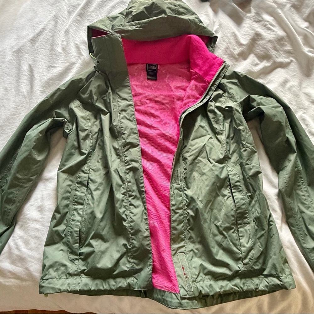The North Face Olive Green Ski Jacket with Pink Lining